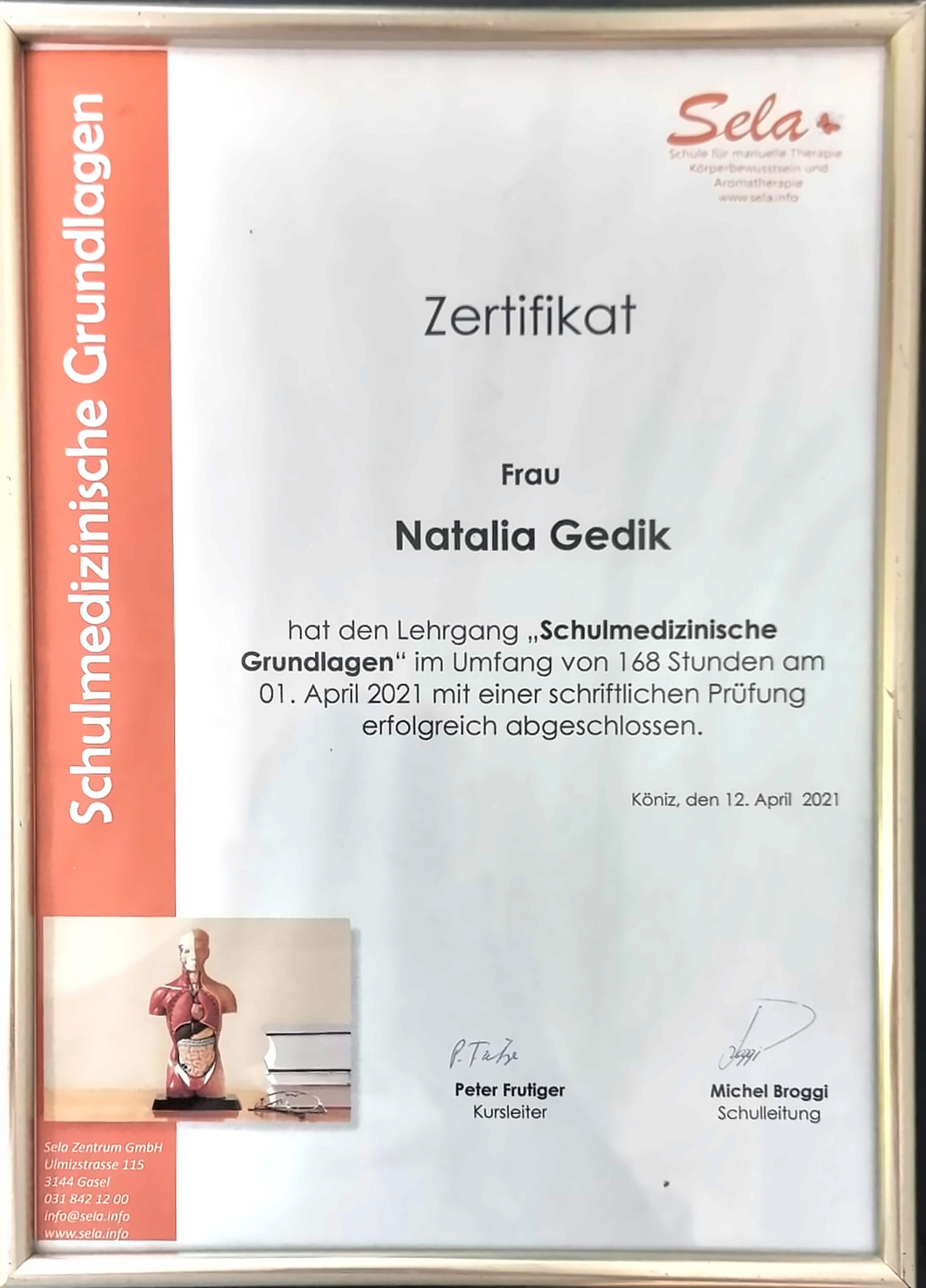 Zertifikat Schulmedizinische Grundlagen, Sela Zentrum Köniz, 2021